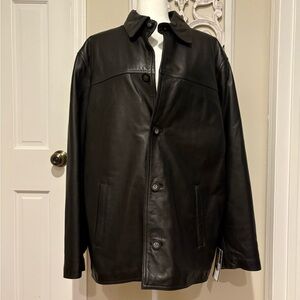NWT Guess  Men's Black Soft Lambskin Leather Collared Button Jacket L